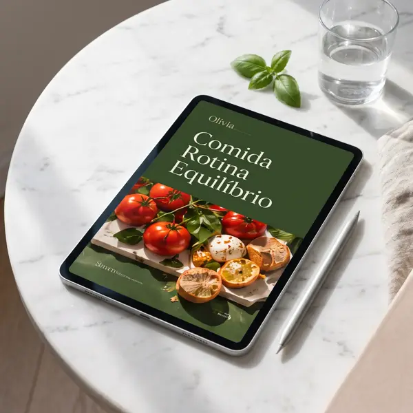 E-book Comida, Rotina, Equilíbrio aberto em um tablet