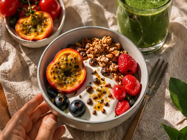 Iogurte com frutas e granola